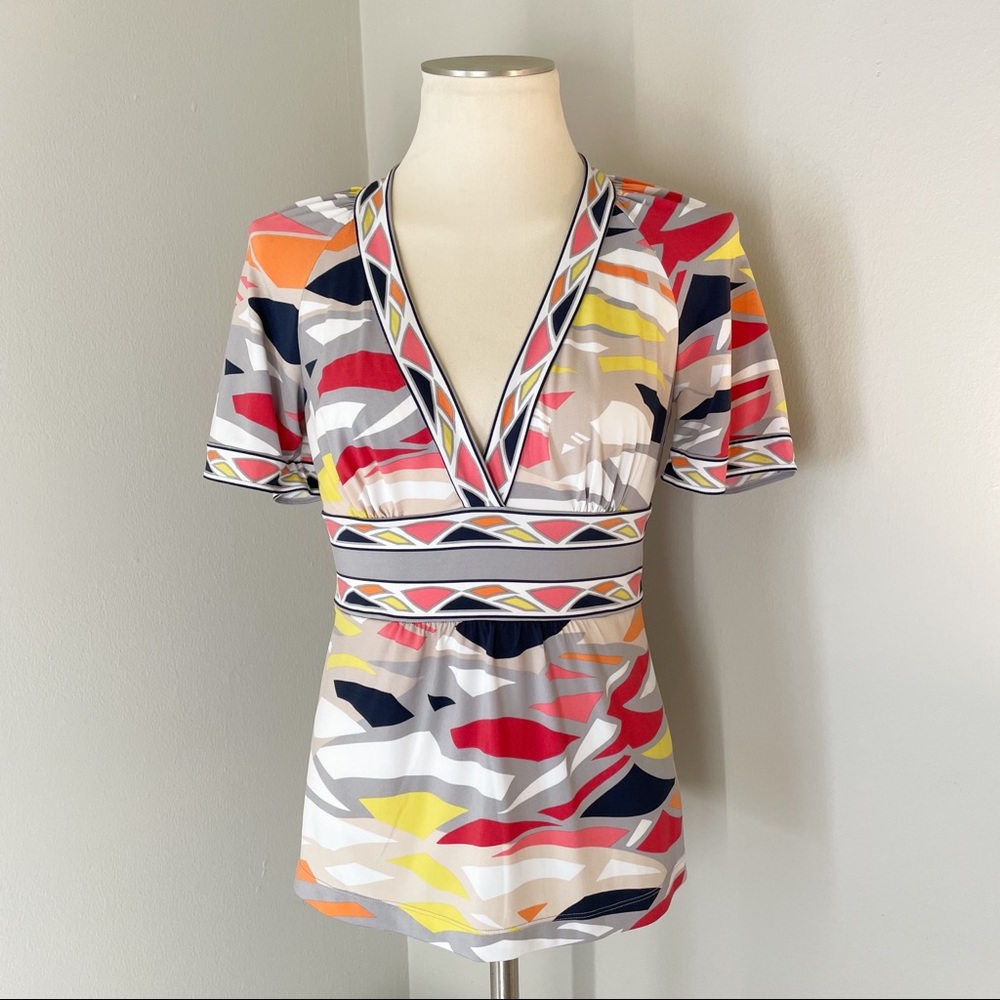 BCBGMaxAzria V Neck Poppy Comb Jersey Top